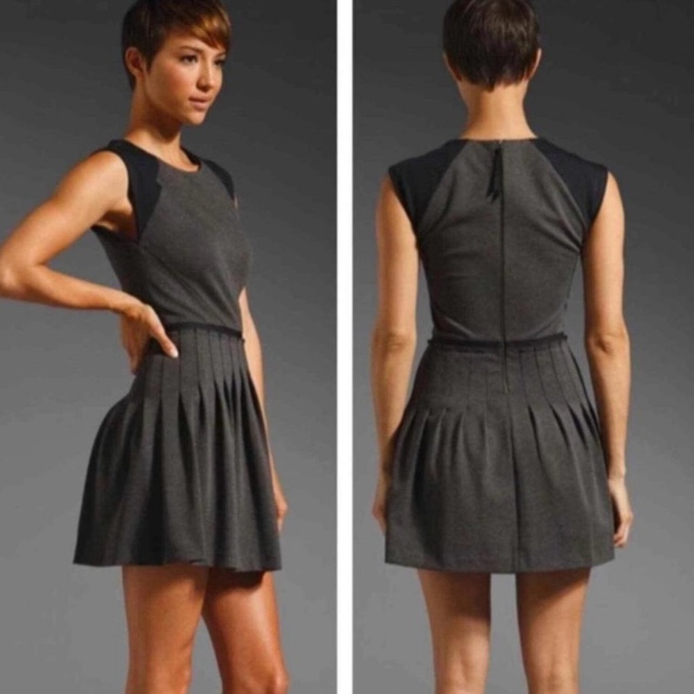 Rebecca Taylor Gray‎ Black Fit & Flare Dress Academia Pleated Skirt -Modern Sz 6